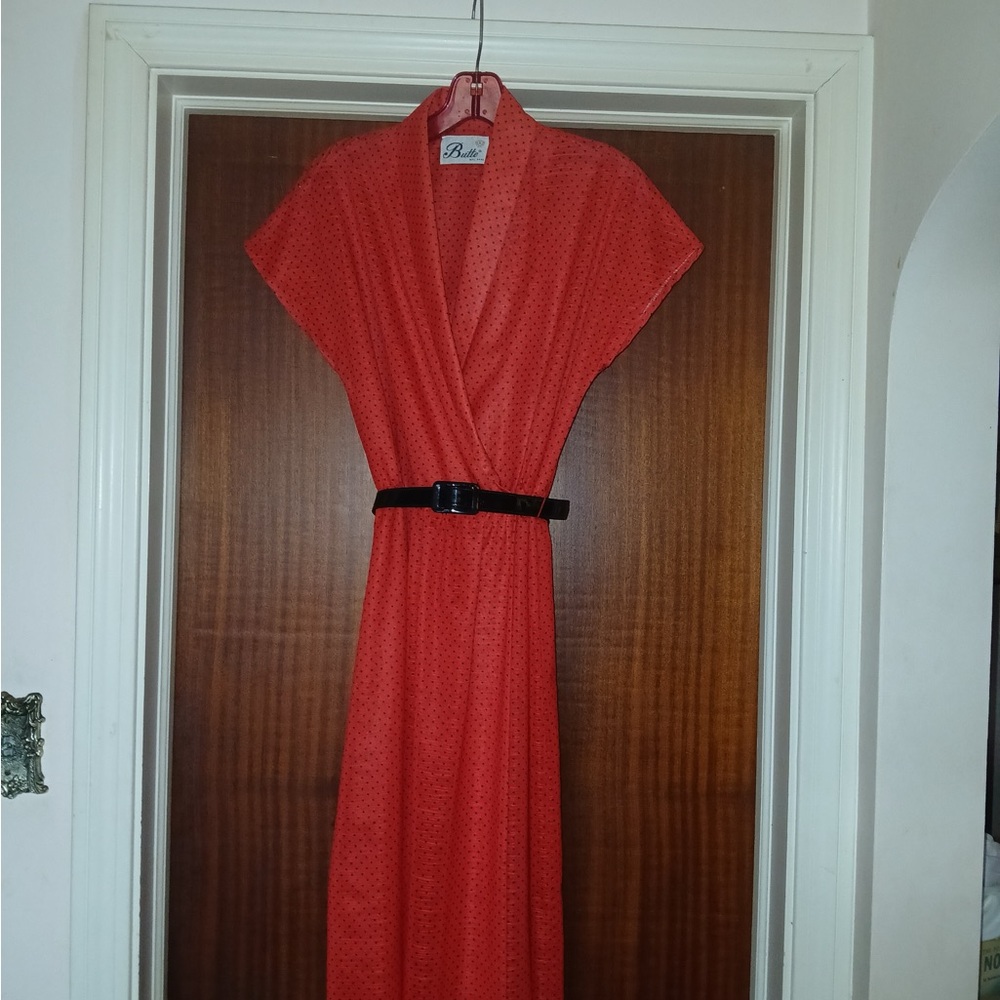 Red Maxi Dress with Plunge Neckline and Cap Dolman Sleeves